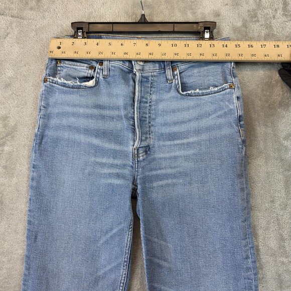 RE/DONE Jeans Womens 29 Blue Distressed Destroyed High Rise Button Fly Raw Hem - Picture 3 of 12